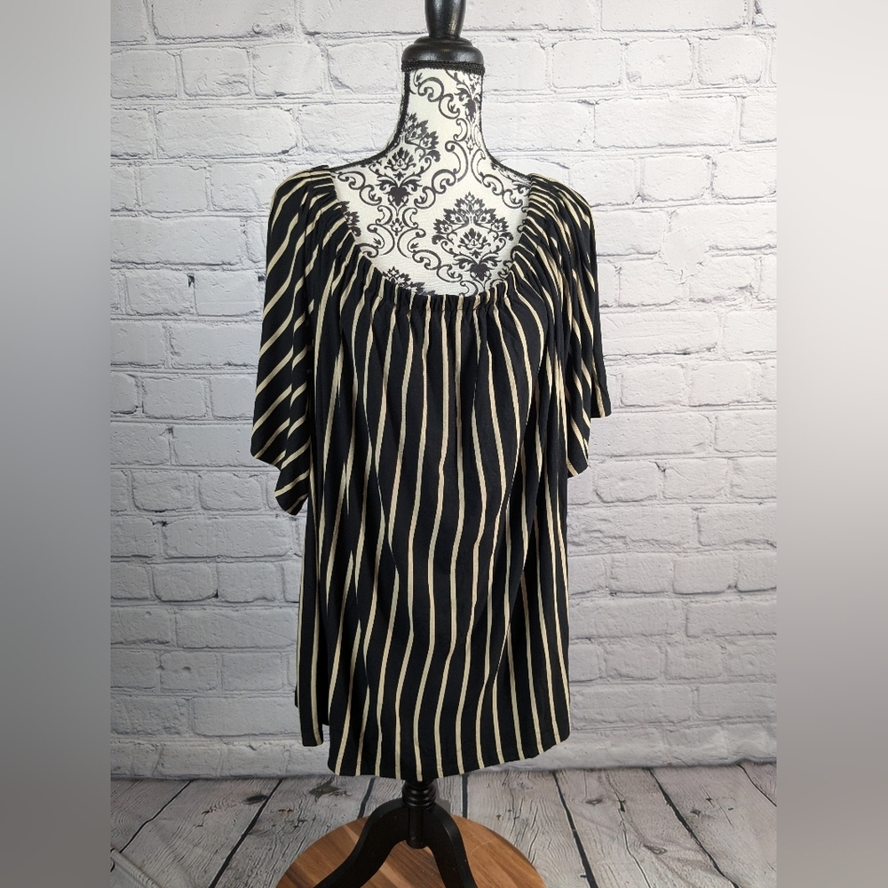 OSO Casuals women's short sleeve stripe print stretch off shoulder top 3x b10s